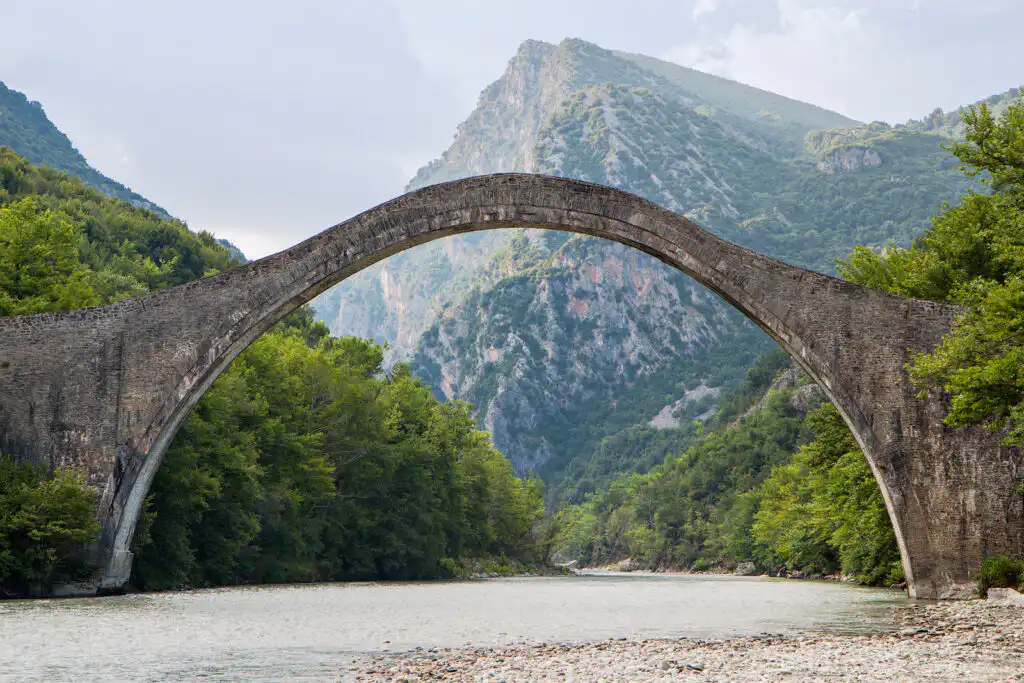 Historical stone bridge of Plaka at Epiros, Greece