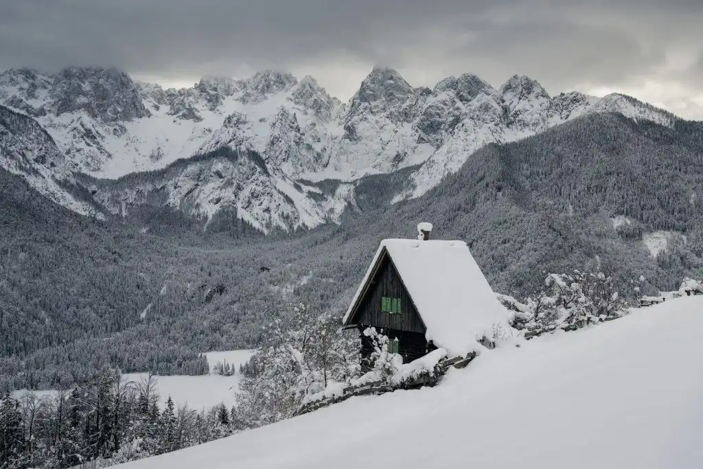 Winter scenery in Julian Alps, Snow covered landscape and mountains