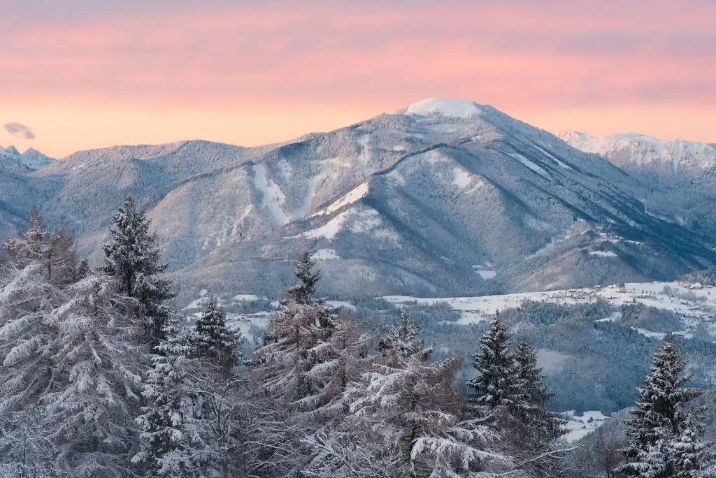 Snow covered landscape in Slovenia