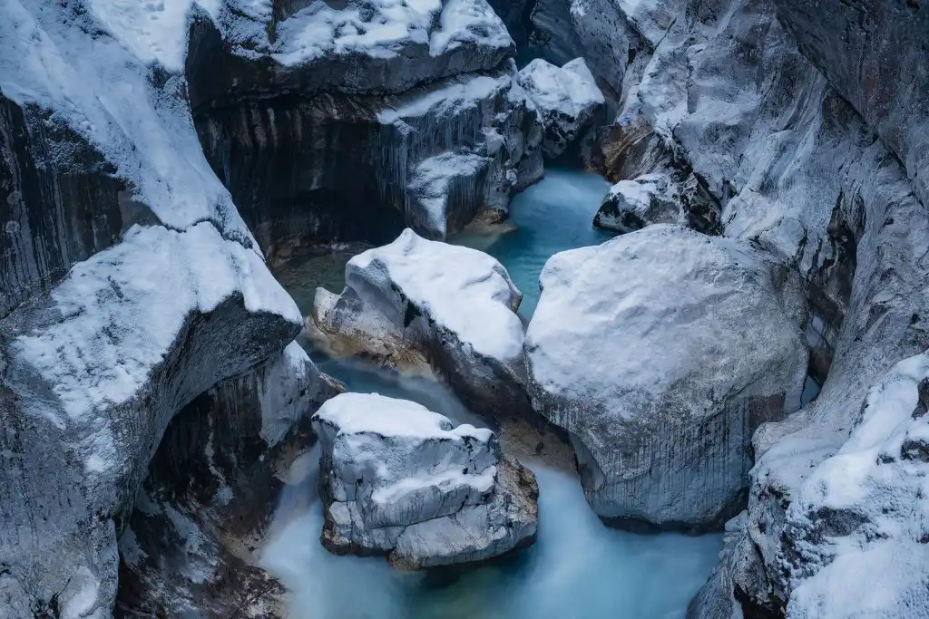 Soča river gorge in winter