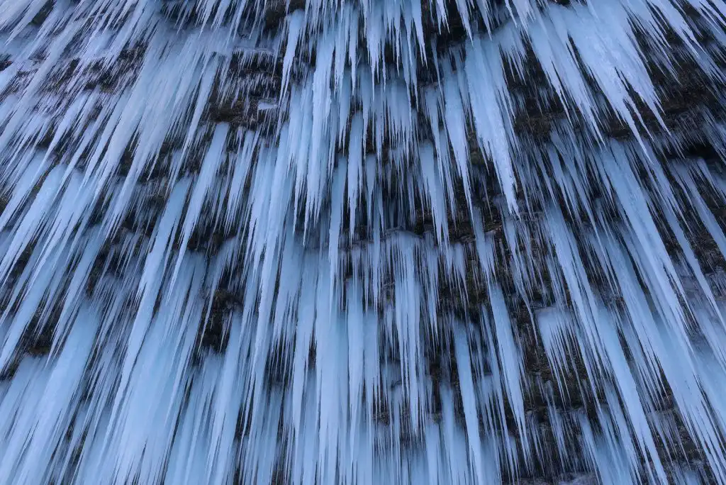A wall of icicles in Julian Alps